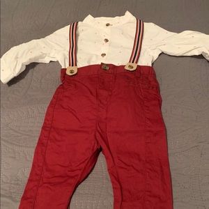 COPY - Cat & Jack 6-9mo burgundy suspender outfit
